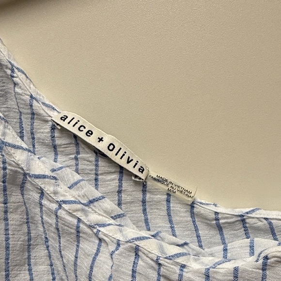 Alice + Olivia Blue and White Striped Ruffle Blouse - Picture 2 of 4